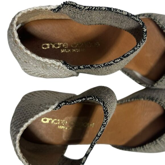 Andre Assous Beige & Black Espadrille Wedge Sandals Size 7 Made in Spain - Picture 8 of 12